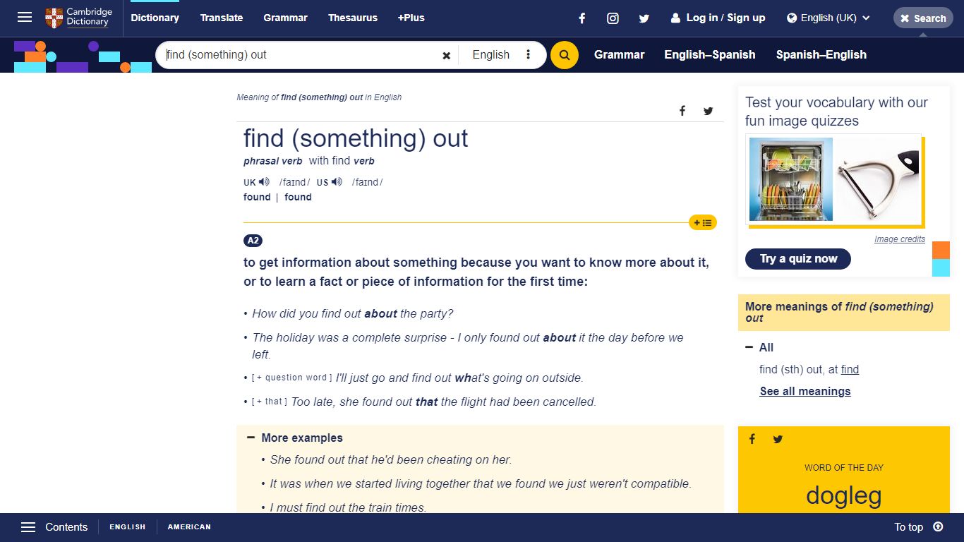 FIND (SOMETHING) OUT | meaning in the Cambridge English Dictionary