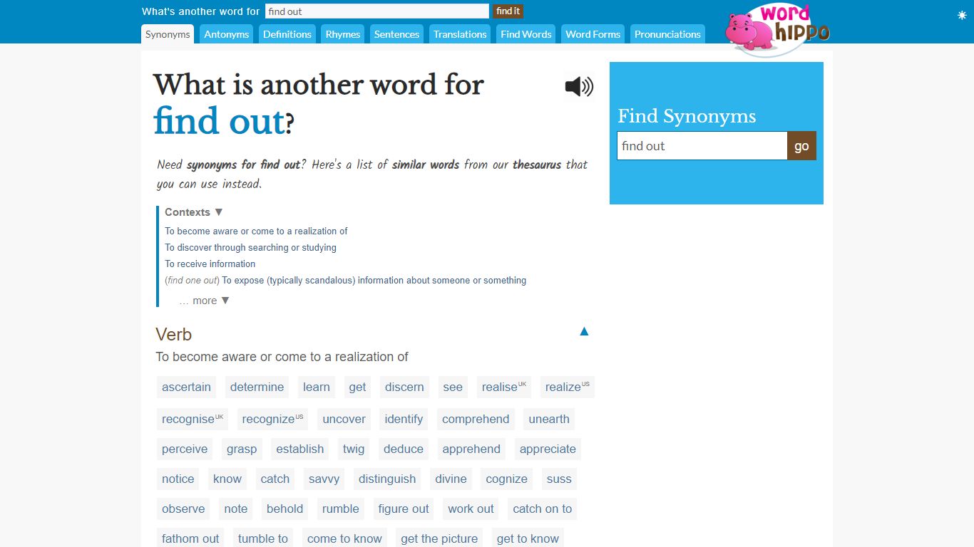What is another word for "find out"? - WordHippo